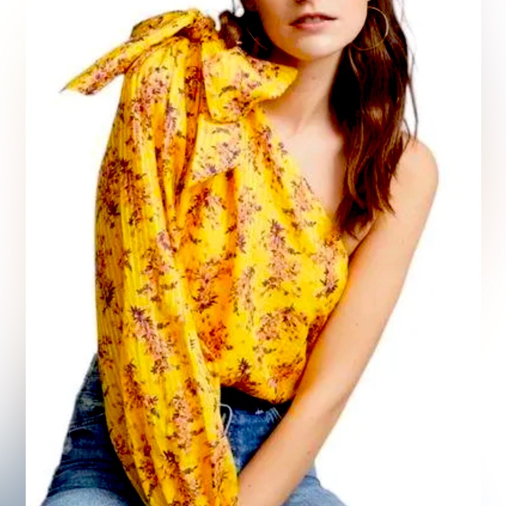 Retail $375 Ulla Johnson Enid One Shoulder Silk Blend Yellow Blouse
